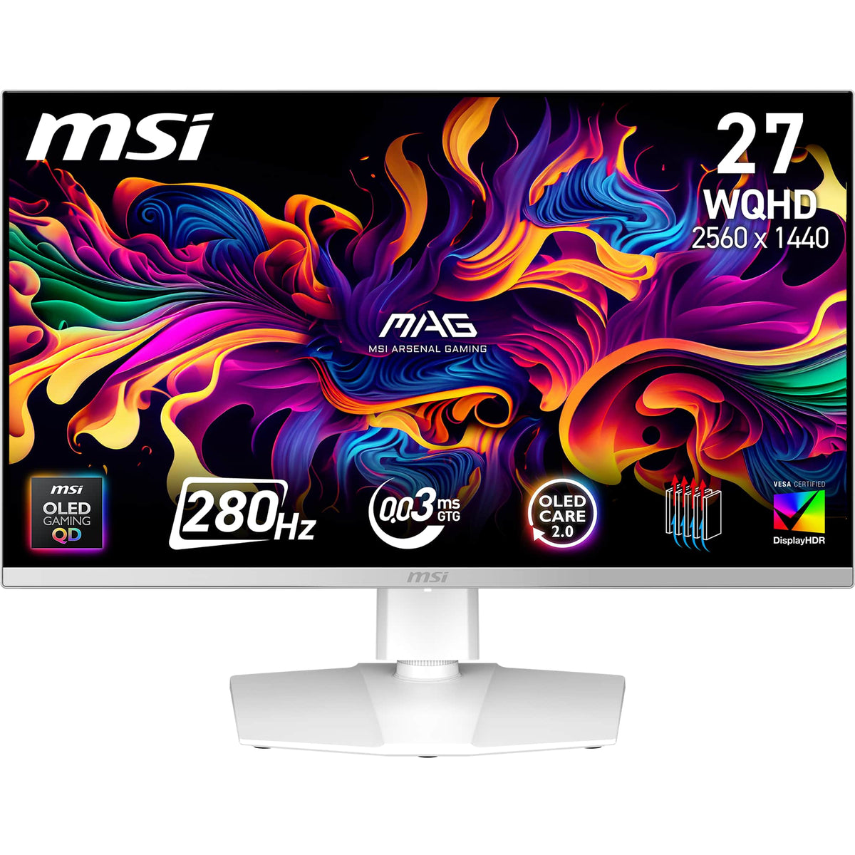 MSI - MAG 272QPW QD-OLED X28 27" QHD 280Hz 0.03ms Gaming Monitor with G-SYNC FreeSync Premium Pro TB 400 (HDMI, DP) - White