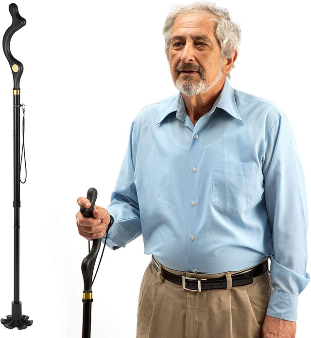 Front. Medical King - Walking Cane Collapsible Special Balancing with 10 Adjustable Heights - Self-Standing Folding Cane and Lightweight - Black.