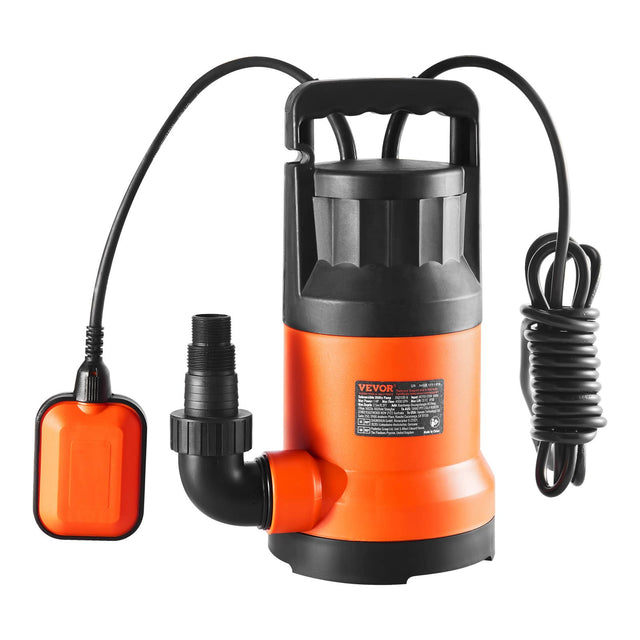 Front. VEVOR - Utility Pump, 1 HP, 4000 GPH High Flow, 31 ft Head, Sump Pump Submersible Water Pump Portable Utility Pump - Orange;Black.