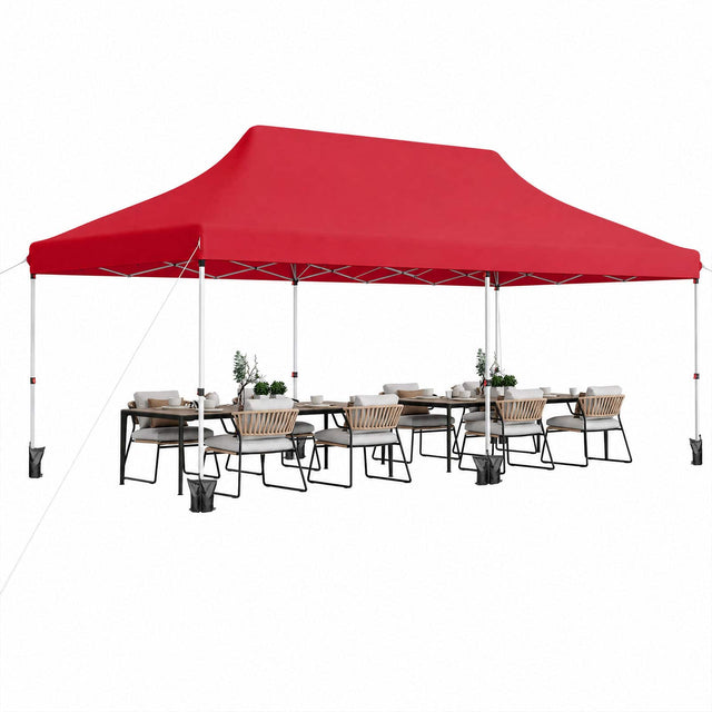 Front. Costway - Costway 10 x 20FT Pop-up Canopy Tent Folding Instant Sun Shelter with 3 Adjustable Heights - Red.
