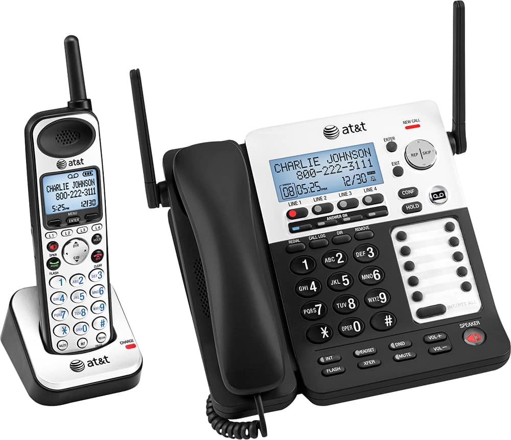 AT&T - SB67138 SynJ Expandable 4-Line Corded/Cordless Small Business Phone System - Black/Silver
