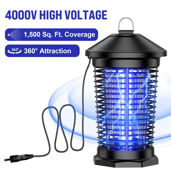 Anysun - Plug-In Solar Bug Zapper – 4000V Stationary Mosquito Killer Lantern for Patio, Home & Camping - Black