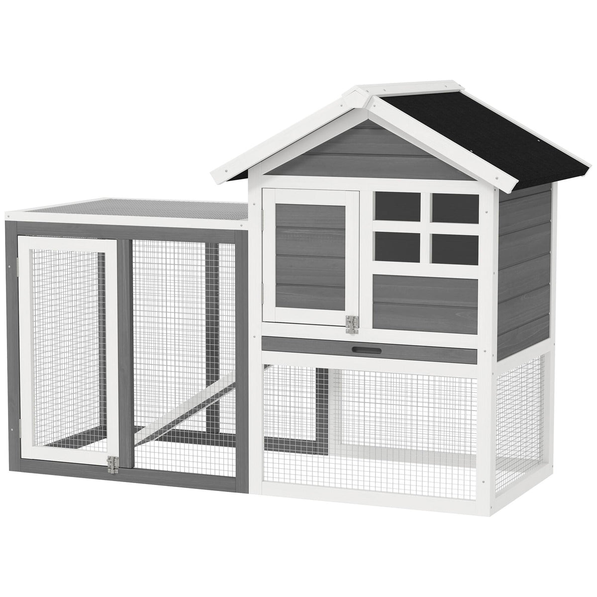 Pawhut - 49" Weatherproof Wooden Rabbit Hutch with Slanted Asphalt Roof & Fun Outdoor Run for Bunnies & Ferrets -