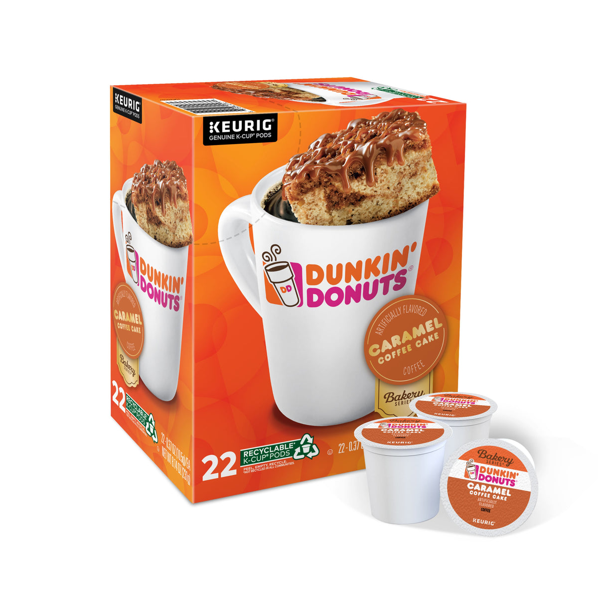 Dunkin' - Caramel Coffee Cake Coffee, Keurig Single Serve K-Cup Pods, Medium Roast, 22 count