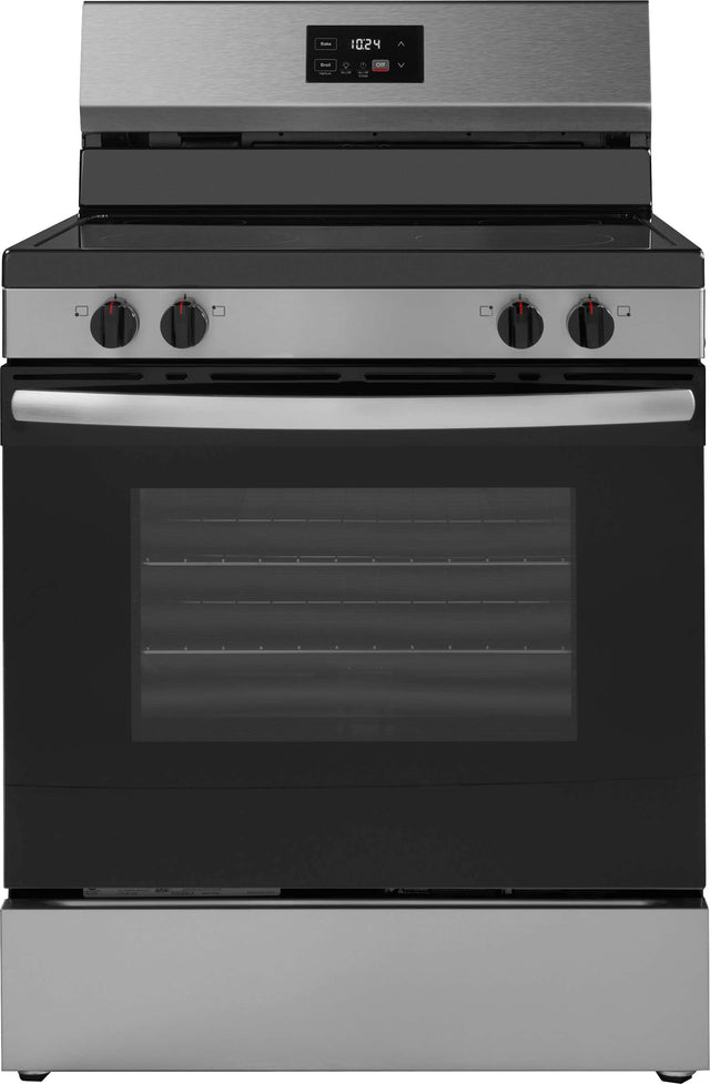 Front. Insignia™ - 30 in. Wide 4 Elements 5.3 Cu. Ft. Freestanding Electric Range with Dual-Size Burner and Storage Drawer - Stainless Steel.