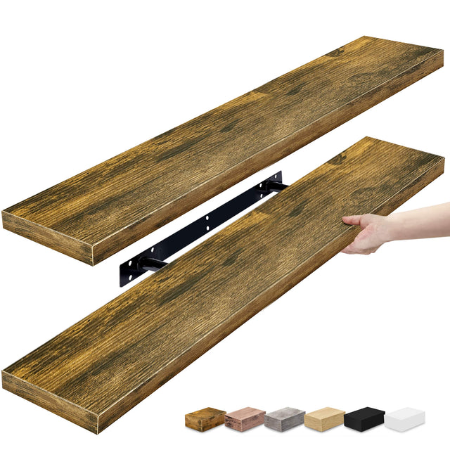 Front. Sorbus - 2 Pack (35"x9") Sorbus Floating Wall Shelves for Bedroom, Decor, Kitchen, Living Room - for Trophies, Frames, Bookshelf - Brown.
