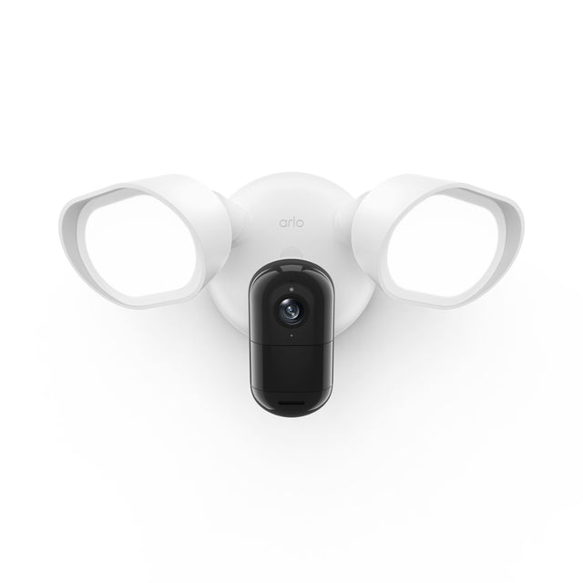 Front. Arlo - Wired Floodlight Security Camera - 2K Video with HDR, 2000 Lumens, Integrated Siren, Color Night Vision - White.