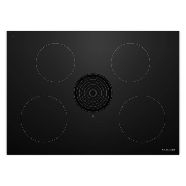 Front. KitchenAid - 30 inch Wide 4 element Built-In Downdraft Electric Induction Cooktop with Quiet Ventilation - Black.