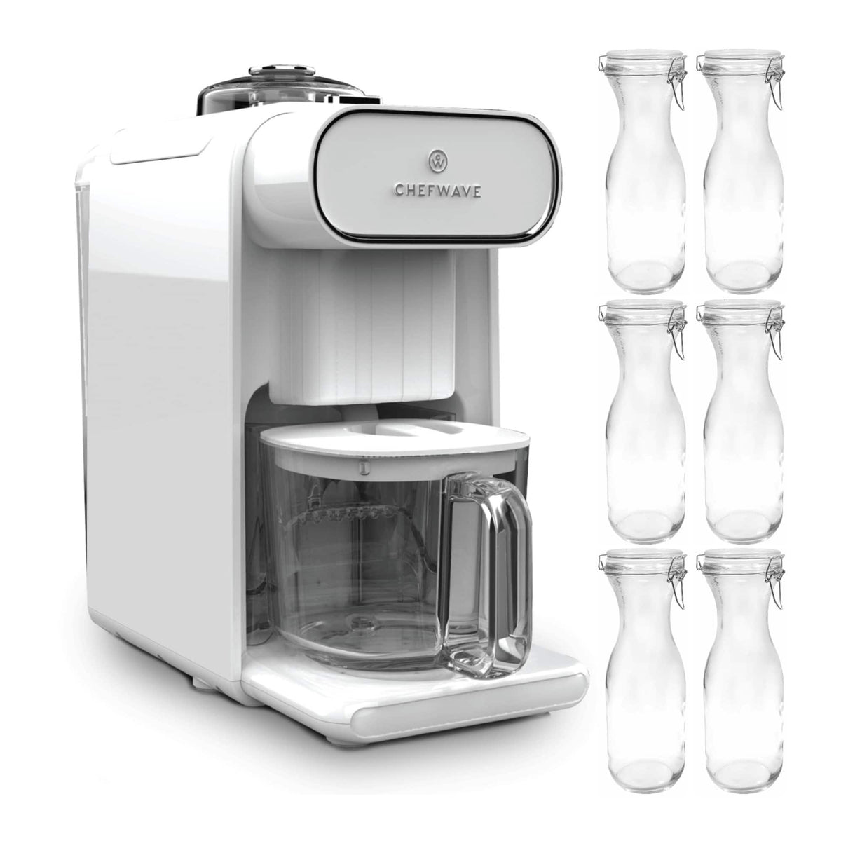 ChefWave - Milkmade Non-Dairy Milk Maker with 6 Pack Resealable Glass Carafes - White