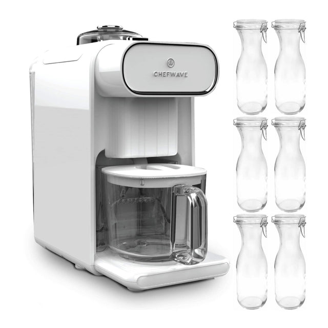 Front. ChefWave - ChefWave Milkmade Non-Dairy Milk Maker with 6 Pack Resealable Glass Carafes - White.