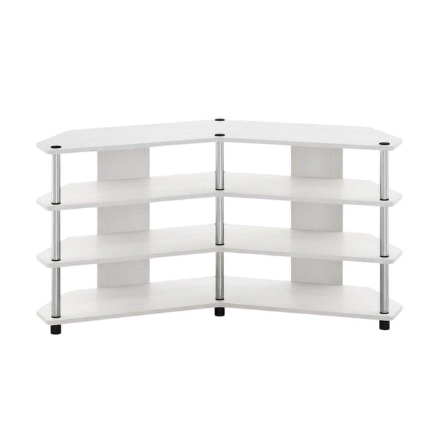 Front. FurniFact - White 4-Tier Corner TV Stand for TVs up to 55 inches with easy assembly - White.