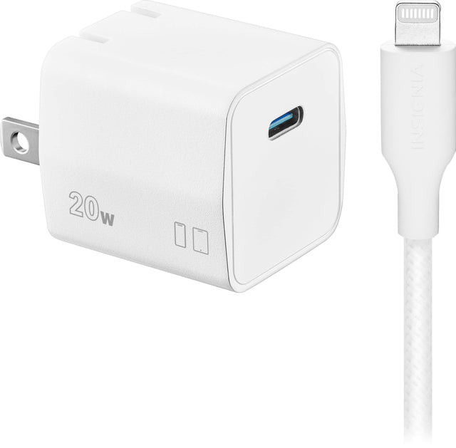 Front. Insignia™ - 20W USB-C Fast Charger Kit for iPhone 14/13/12/11/X/8 series, iPhone SE - White.