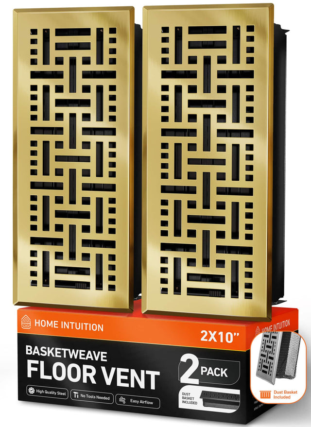 HOME INTUITION  
BASKETWEAVE FLOOR VENT 2X10"  
2 PACK  
High Quality Steel  
No Tools Needed  
Easy Airflow  
Dust Basket Included