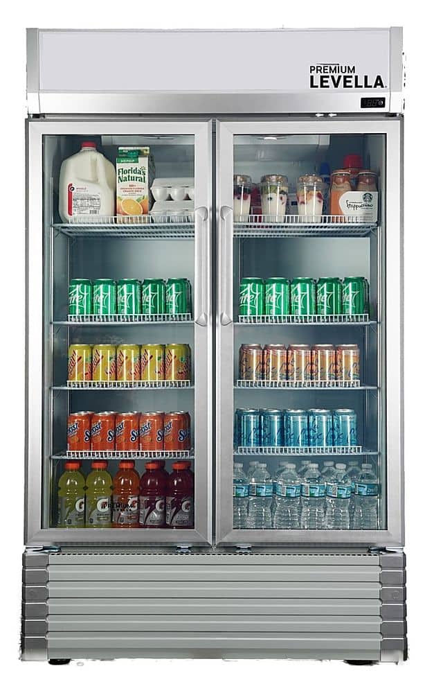 Front. Premium Levella - 16.0 cu. ft. 2-Door Commercial Merchandiser Refrigerator Glass-Door Beverage Display Cooler - Silver.