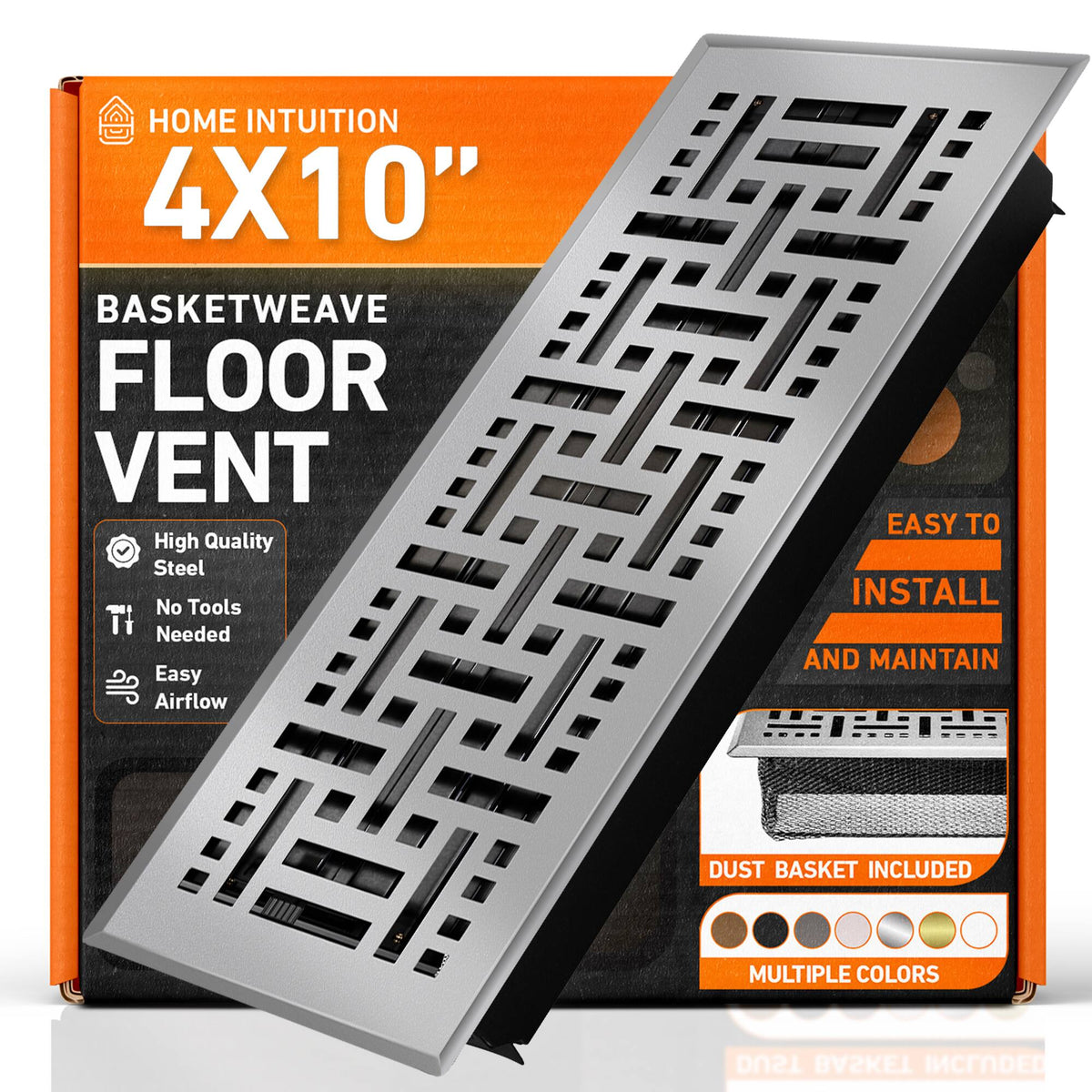 Home Intuition - 4X10 Floor Vent Covers with Mesh Cover Trap, Heat and Air, for HVAC Duct, Basketweave, Light Grey - Light Gray