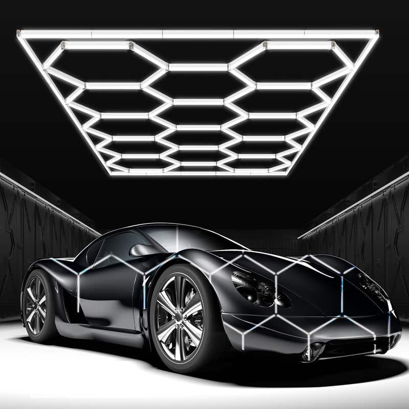 Adewalk - Hexagon Garage Lights, 672W 14 Grids LED Garage Lights - Easy Install 6500K Honeycomb Light for Workshop Warehouse - Clear