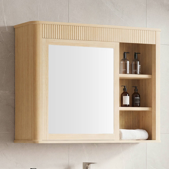 Front. ModernMate - 29" Modern Wall-Mounted Bathroom Medicine Cabinet with Adjustable Shelves - Natural Oak.