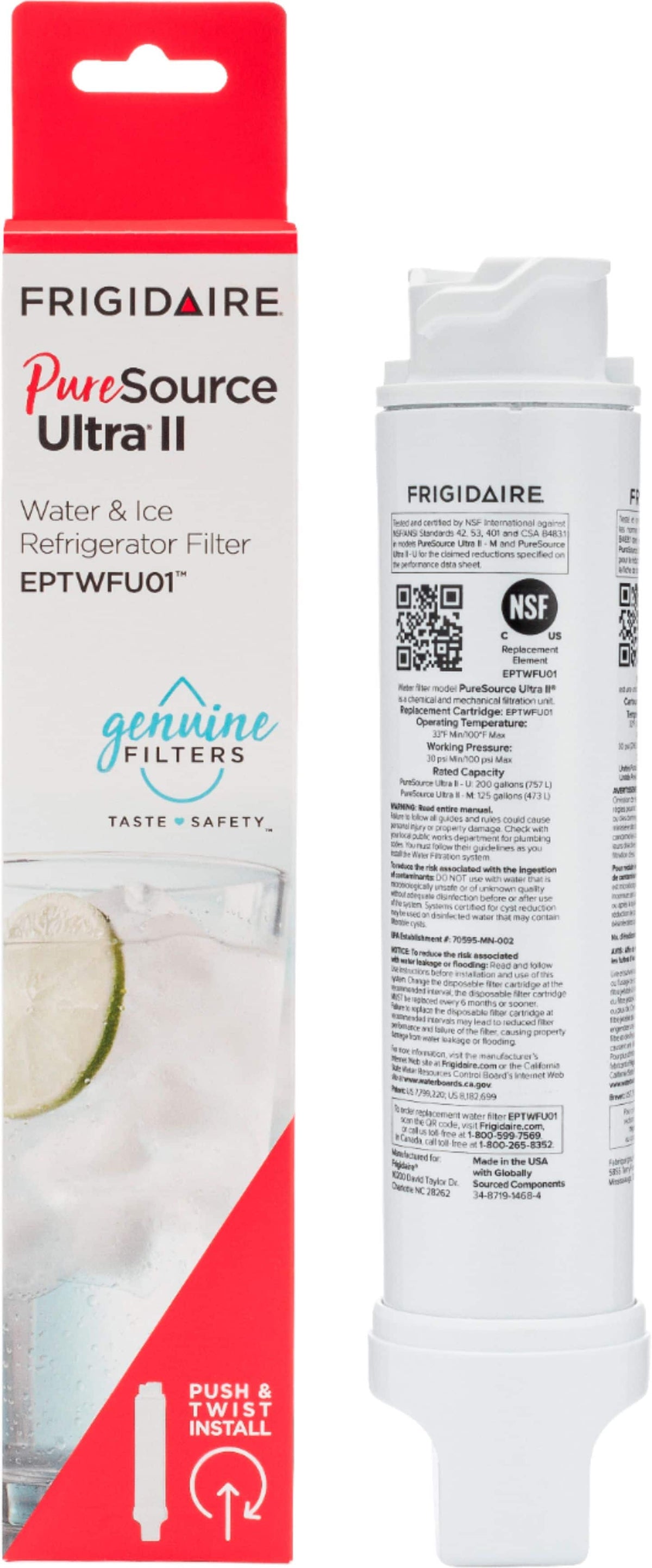 PureSource Ultra II Water Filter for Select Frigidaire Refrigerators - White