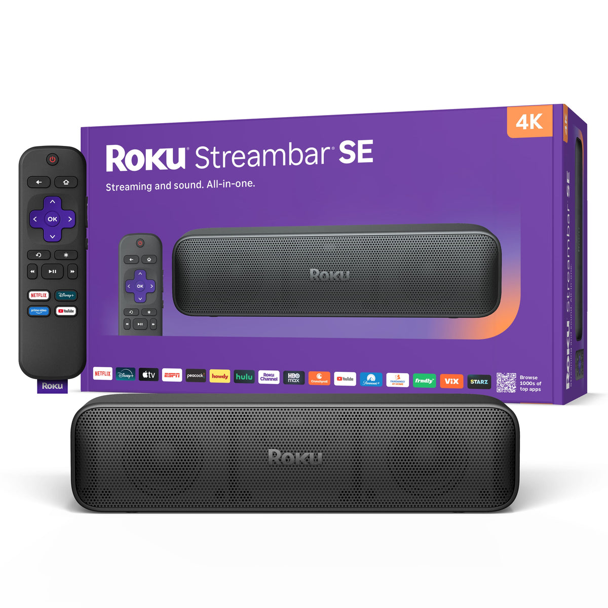 Roku - Streambar SE | 2-in-1 TV Soundbar and 4K HDR Streaming Device, Premium Speakers, & Enhanced Speech Clarity - Black