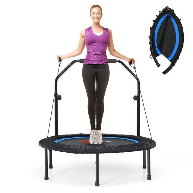 Front. Costway - Costway 40" Foldable Adjustable Trampoline Fitness Rebounder with Resistance Bands Home Gym - Blue.