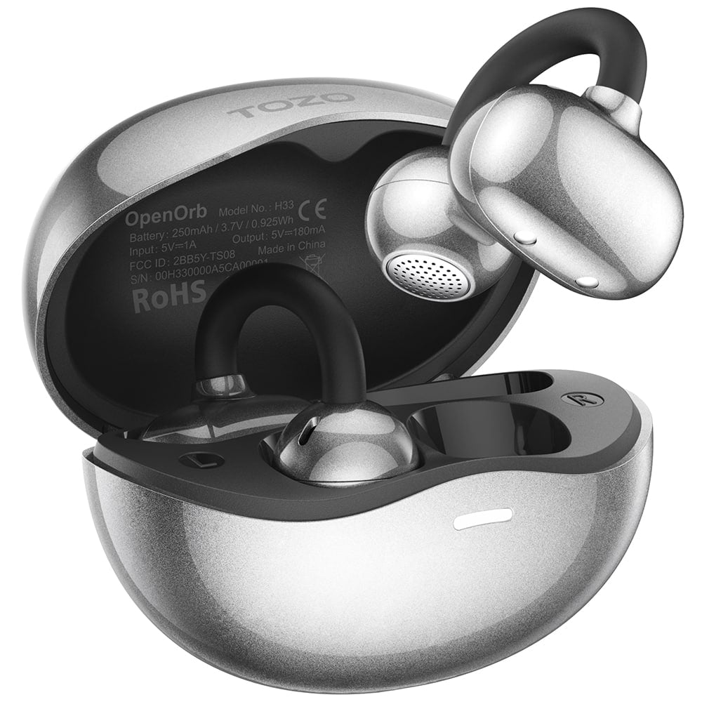 TOZO - Open Ear Clip Earbuds - Clear Sound + Comfortable Wear, 24H Battery, Clear Calls, Easy Connect, Lightweight for Sports - Black