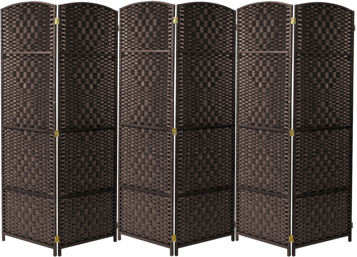 Sorbus - 6 Panel Room Divider 6 ft. Tall - Privacy Screen, Extra Wide Double Hinged Panels, Diamond Double-Weaved - Brown