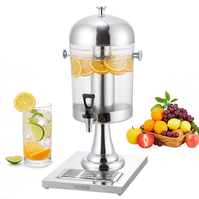 Front. VEVOR - Beverage Dispenser, 2.1 Gallon Drink Dispenser for Parties, Stainless Steel + Plastic Juice Dispensers - Stainless Steel Silver.