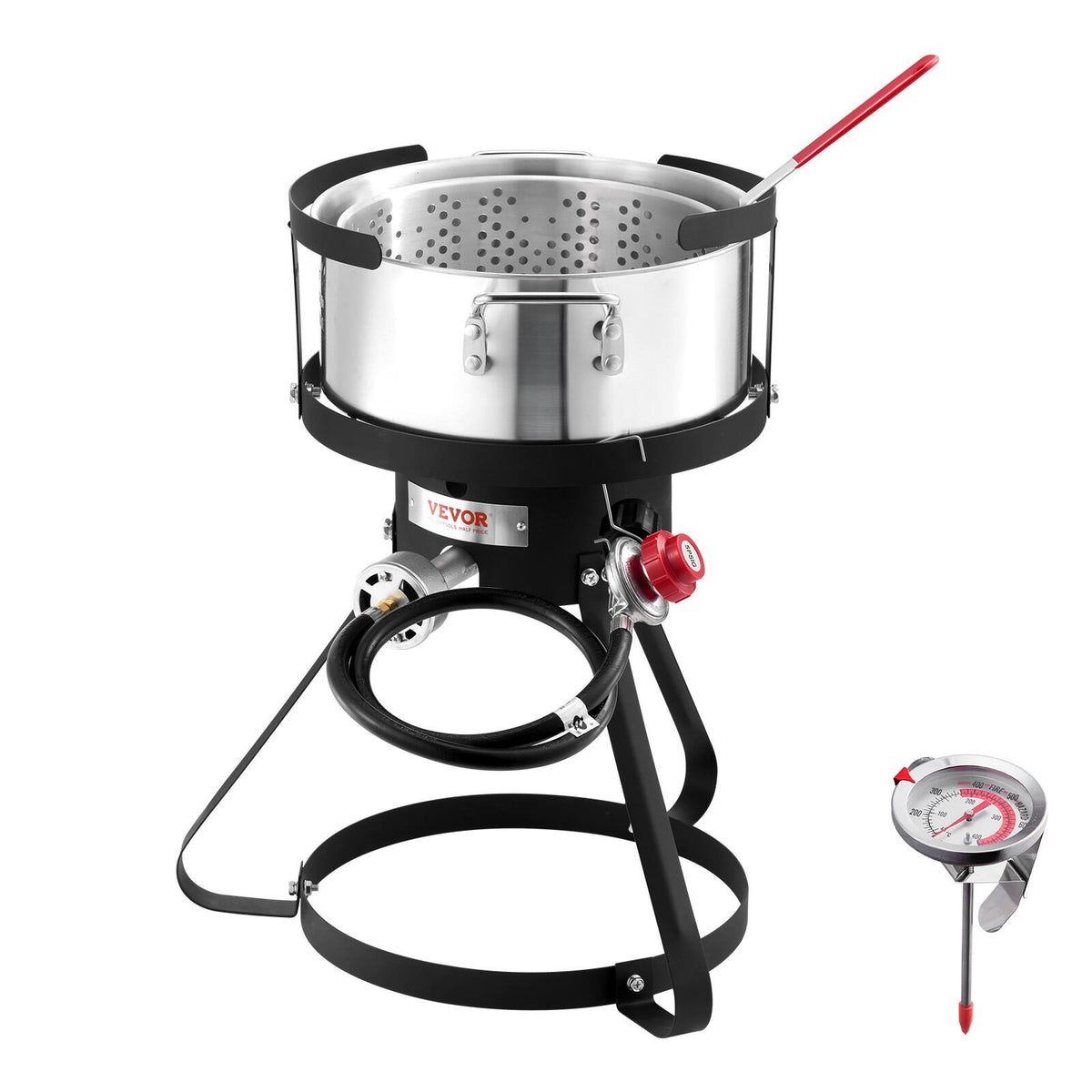 VEVOR - 10 Qt Fish and Wing Fryer, Aluminum Propane Fish Fryer Kit, Outdoor Deep Fryer Seafood Pot with Thermometer - Silver