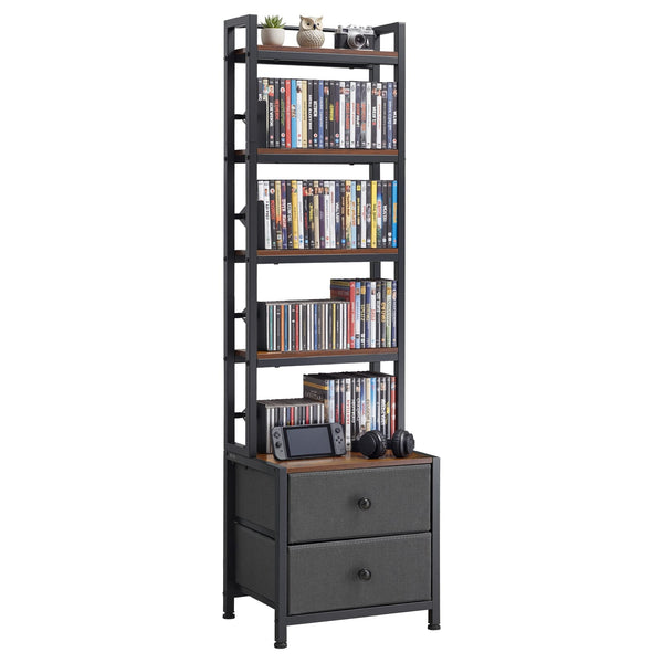 VEVOR - Media Storage Cabinet, 4-Shelf DVD Shelf Organizer with Drawers, 15.75 x 11.81 x 56.50 in Multimedia Storage Organizer - Black