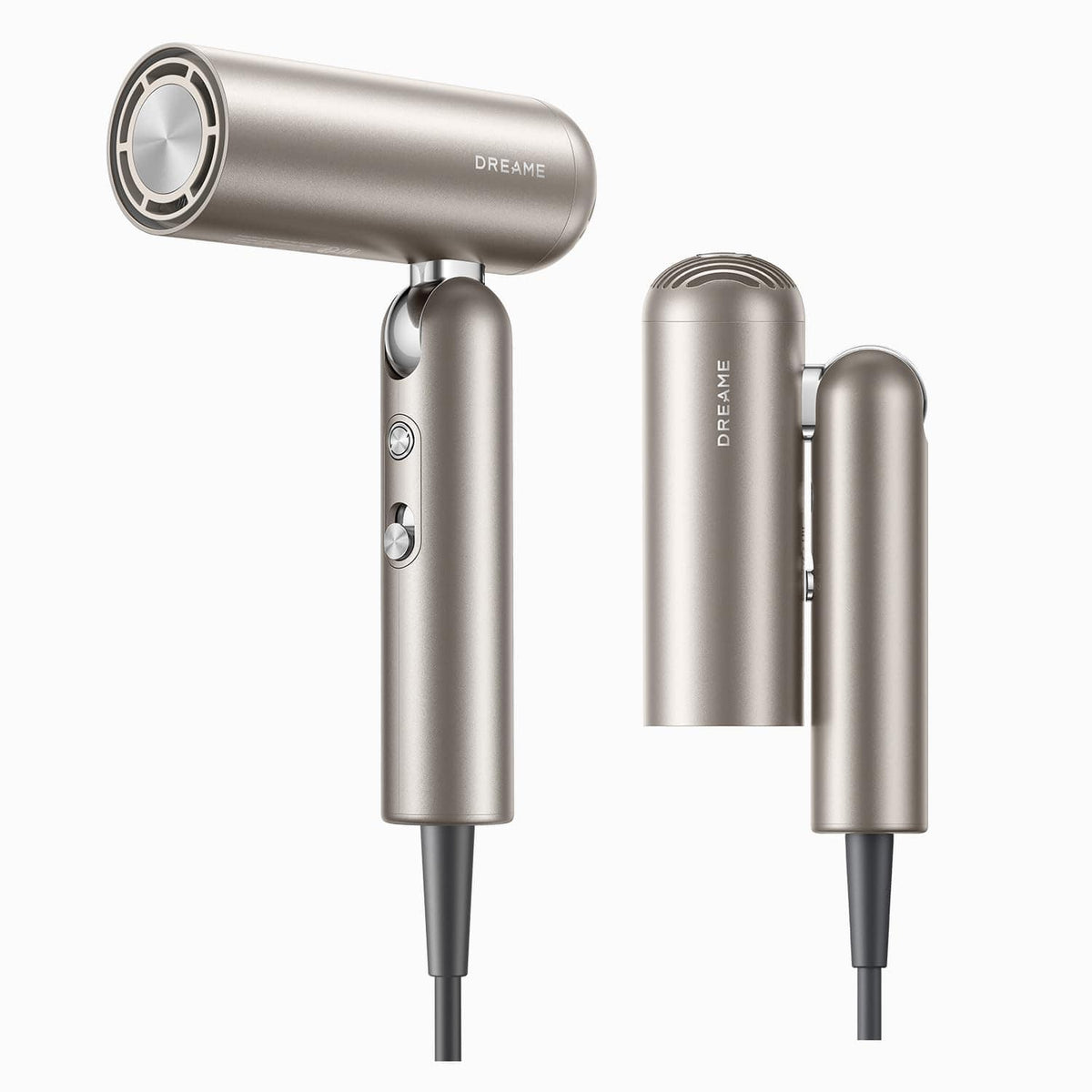Dreame - High-Speed Hair Dryer, Lightweight Foldable Blow Dryer with 110,000 RPM Motor, Ionic Care, 5 Modes, Travel Bag - Titanium Gold