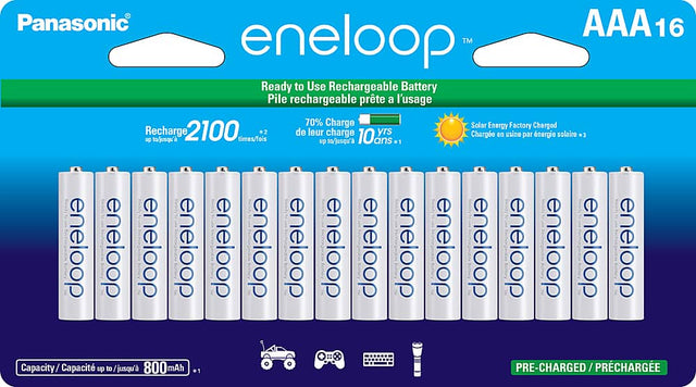 Front. Panasonic - Eneloop Rechargeable AAA Batteries 16-Pack - White.