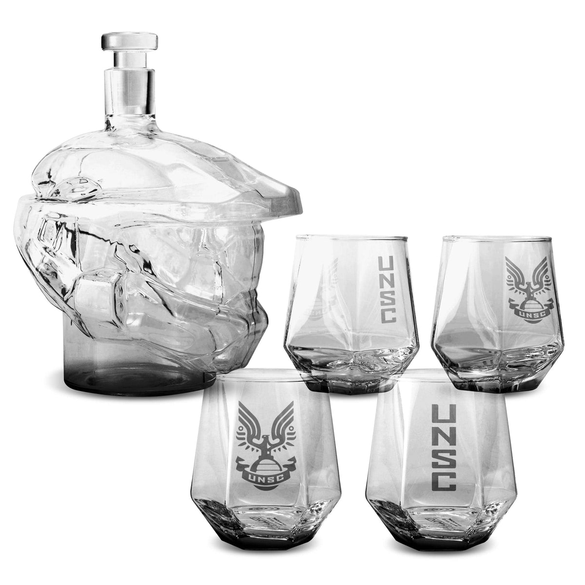 Halo - Infinite Master Chief Helmet 6-Piece Whiskey Decanter Set with Glasses - Clear