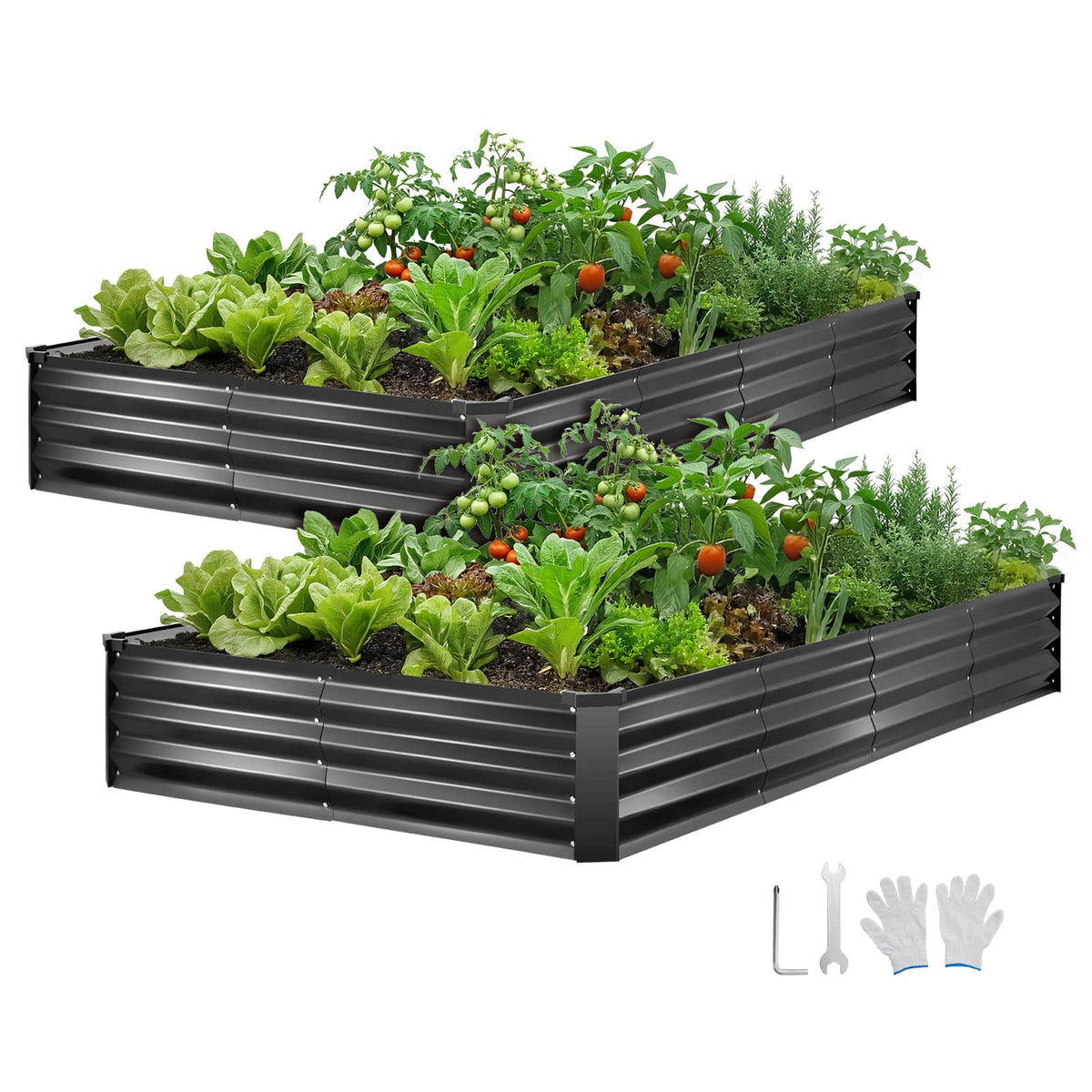 VEVOR - 2 Pack Galvanized Raised Garden Beds, 8 x 4 x 1 ft, Rectangular Metal Planter Boxes Kit Outdoor - Dark Gray