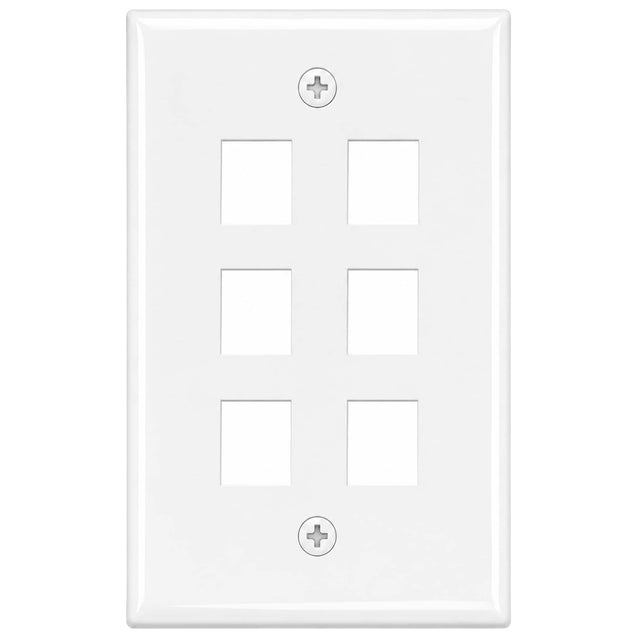 Front. Cmple.com - 6 Port Keystone Wall Plate White Single Gang for RJ45 Ethernet HDMI Coax & Audio - White.