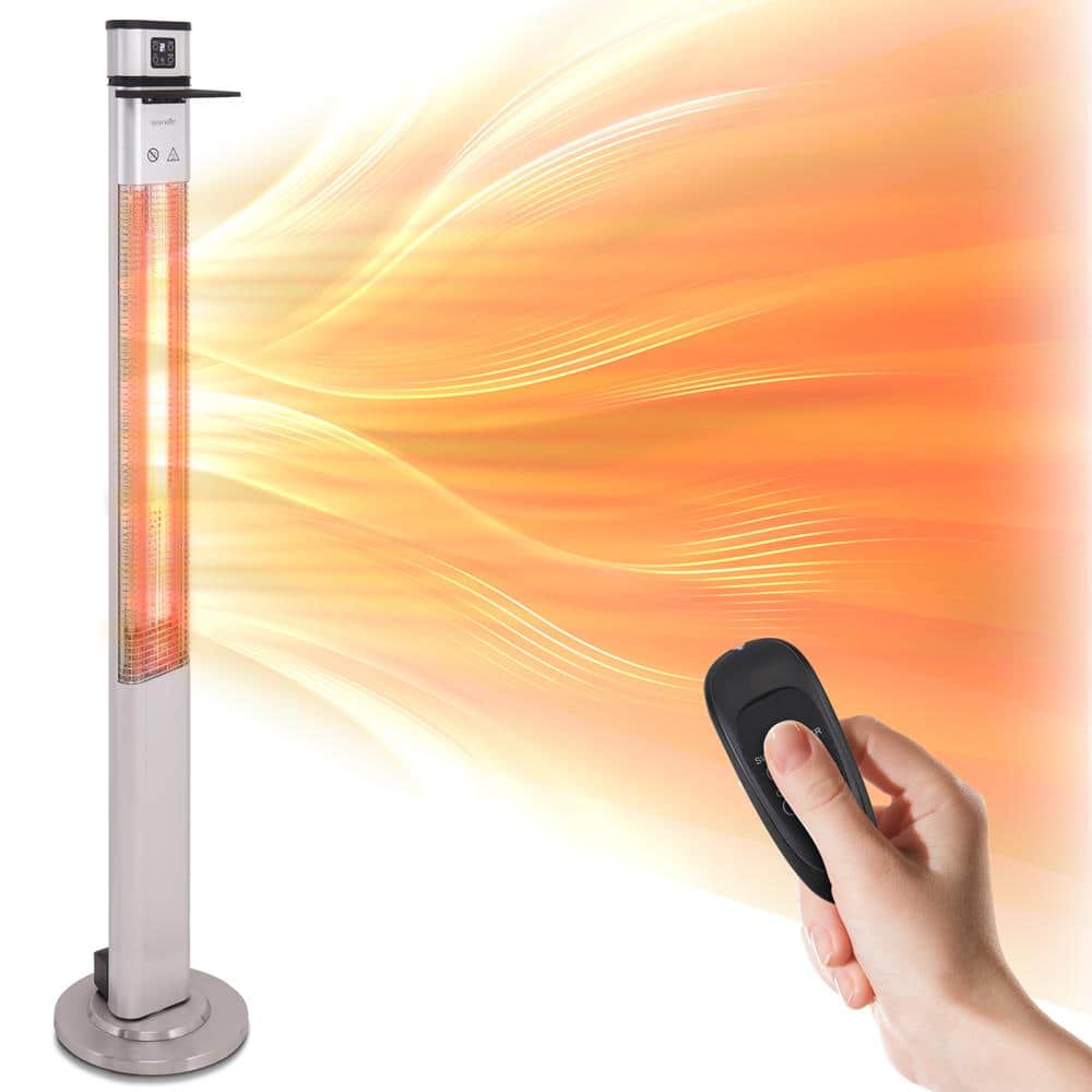 SereneLife - Infrared Patio Heater, Electric Patio Heater with Remote Control, 1500 W, Indoor/Outdoor Heaters for Patio - Silver