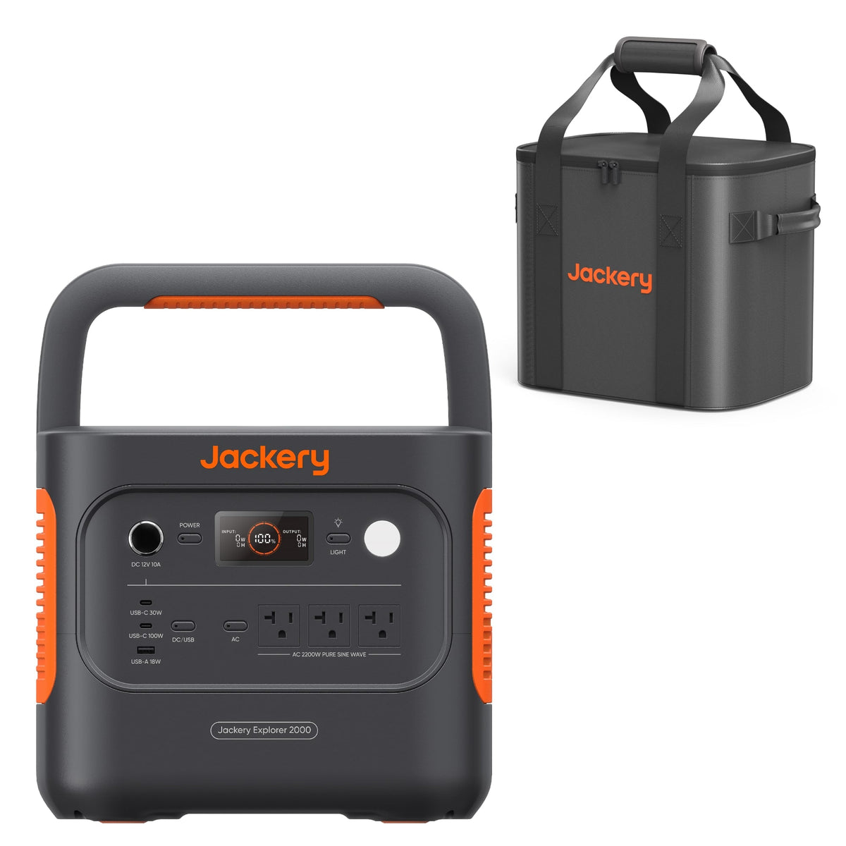 Jackery - Explorer 2000 v2 Portable Power Station (2042Wh) with a Medium Size Carrying Case for Outdoor Use and Emergency Backup (2042 Wh Capacity) - Black