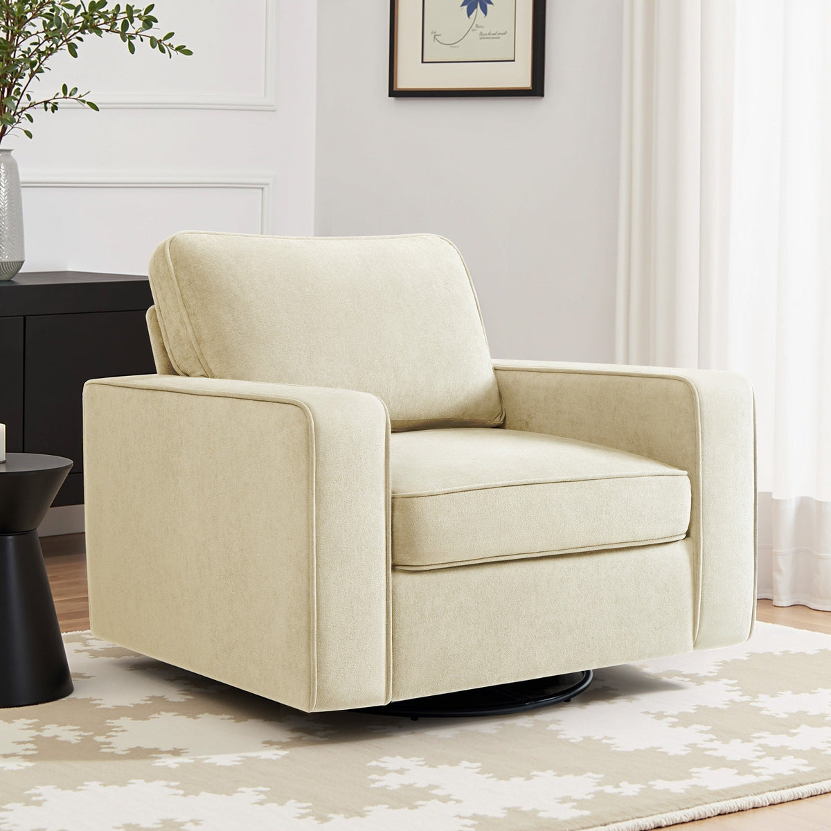 Brick Attic - 36.2"Wide Swivel Accent Chair,360° Rotation Upholstered Comfortable Cushioned Seating, Pillowback Glider Rocking Chair - Beige