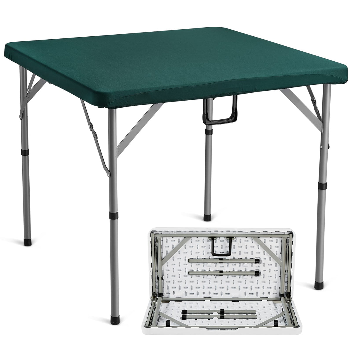 VEVOR - Mahjong Table,Fold-in-Half 4 Player Card Table with Wear-Resistant Green Tabletop, Portable Bi-Folding Square,34x34-inch - White