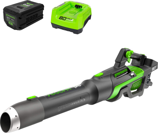 Greenworks - 80-Volt 750 CFM Cordless Handheld Blower (1 x 2.5Ah Battery and 1 x Charger) - Green