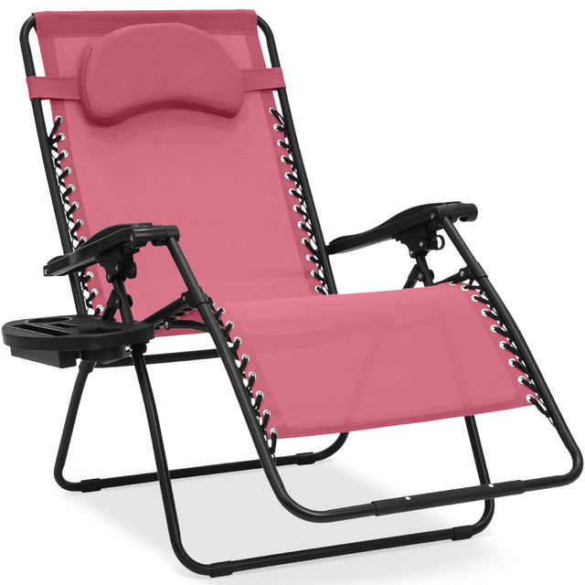Front. Best Choice Products - Best Choice Products Oversized Zero Gravity Chair, Folding Outdoor Patio Recliner w/ Cup Holder - Pink - Pink.