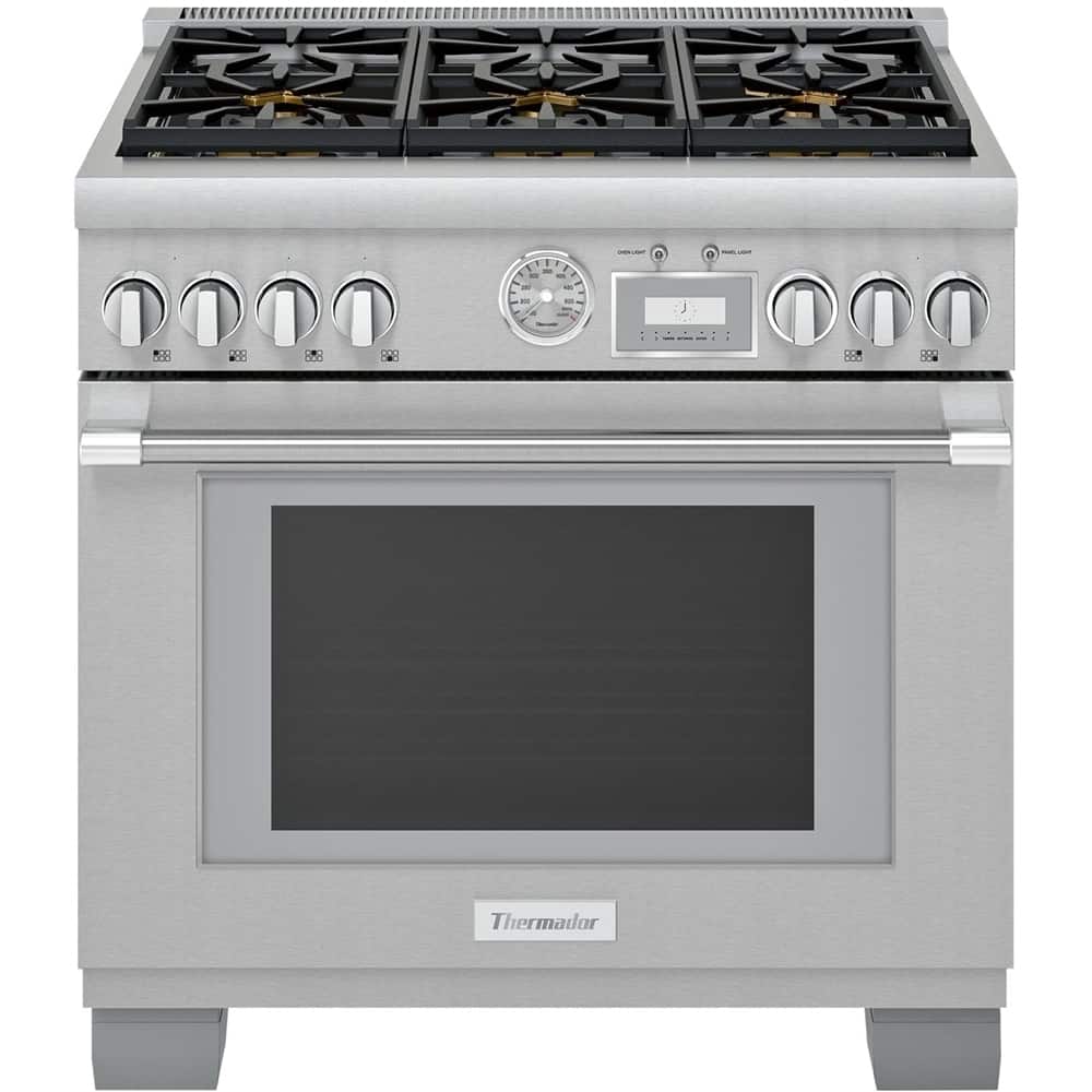Thermador - Pro Grand 36 in. Wide 5.7 Cu. Ft.  Freestanding Dual Fuel LP Convection Range with Self-Cleaning and 6 Burners - Stainless Steel