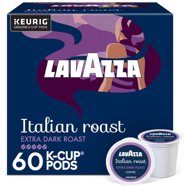 LAUAT Talan PRLINIL KEURIG GENUINE K-CUP PODS LAVAZZA Italian roast LAVAZZA Italian roast EATRA DARE REAST EXTRA DARK ROAST LUPFEe ..... R LAVAZZA K-CUP 60 Italian roast PODS EXTRA DARK ROAST COFFEE KEURIG