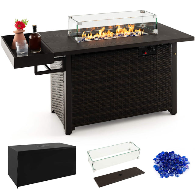 Front. Gymax - Gymax Propane Gas Fire Pit Table 52 Inch Propane Fire Pit w/ Wind Guard 50,000 BTU Heat Output Brown - Brown.