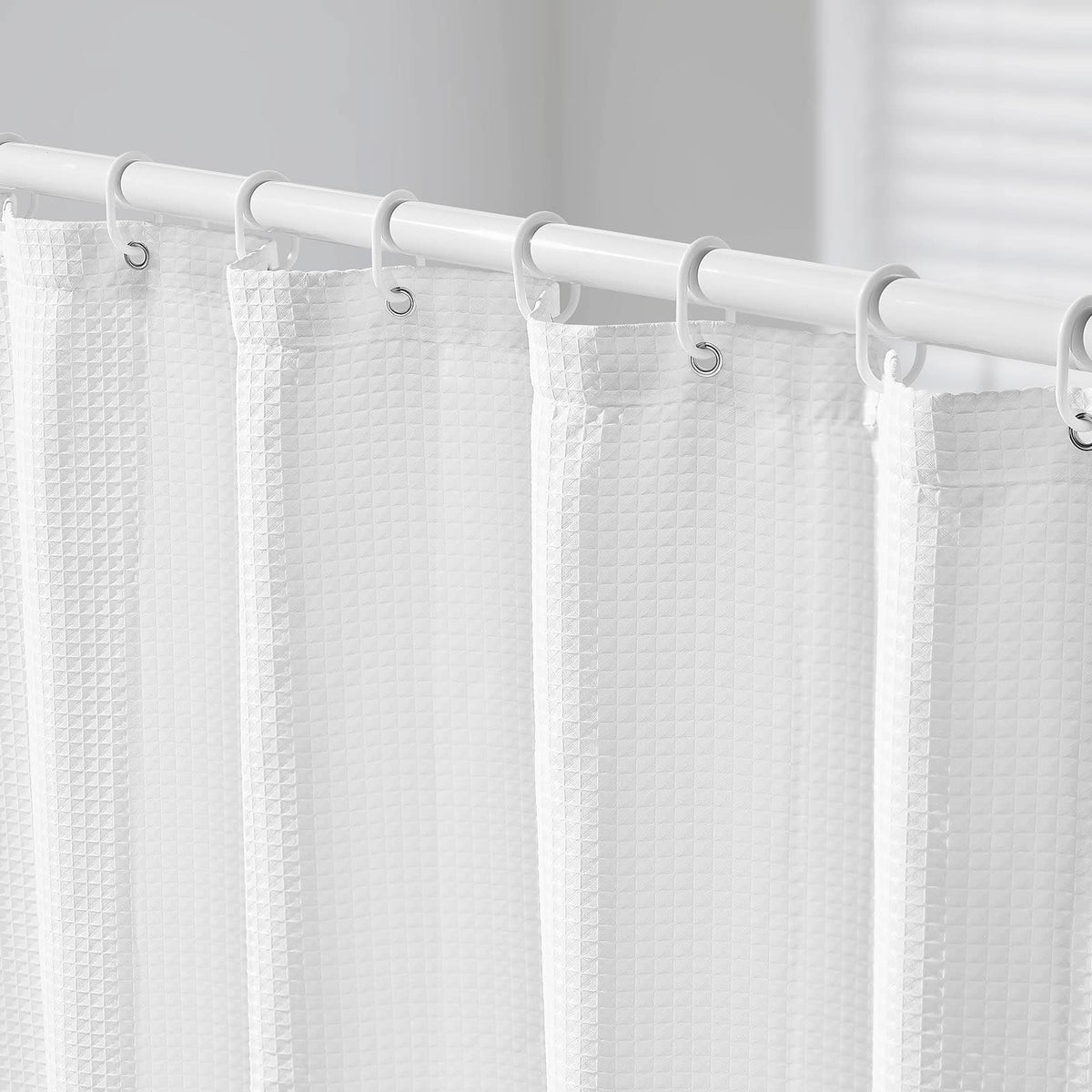 VEVOR - Fabric Shower Curtain, 240 GSM Weighted Waffle Shower Curtains, Polyester Curtain with Rust-Resistant Hooks - White