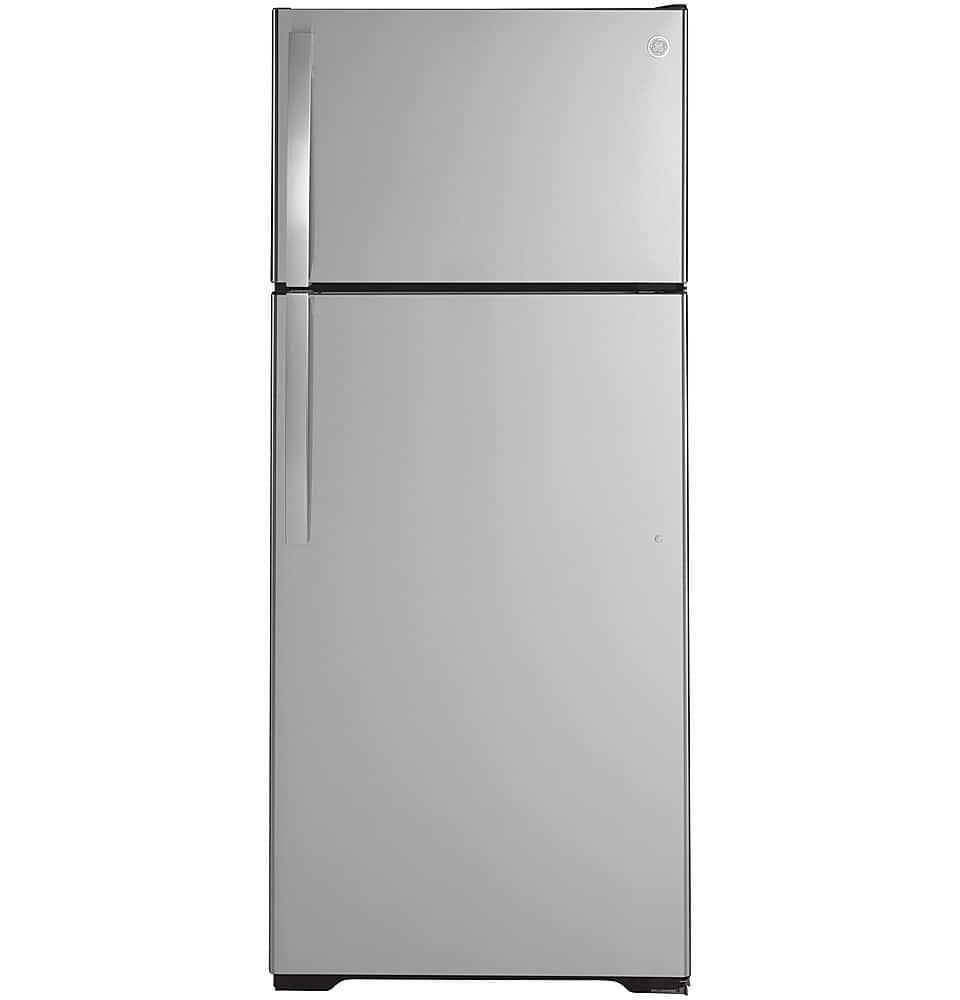 GE - 28 in. Wide 17.5 Cu. Ft. Top-Freezer Refrigerator with Edge-to-Edge Glass Shelves - Stainless Steel