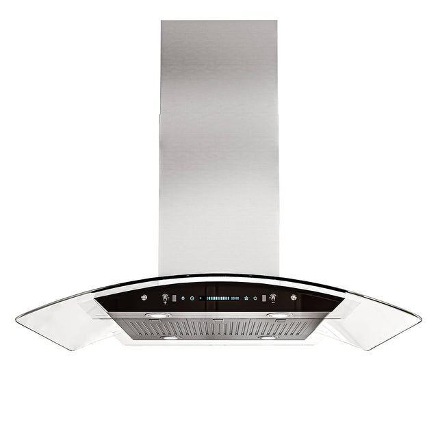 Front. Onefly - 36 inches - Ducted - Island Range Hood - Stainless steel with glass.