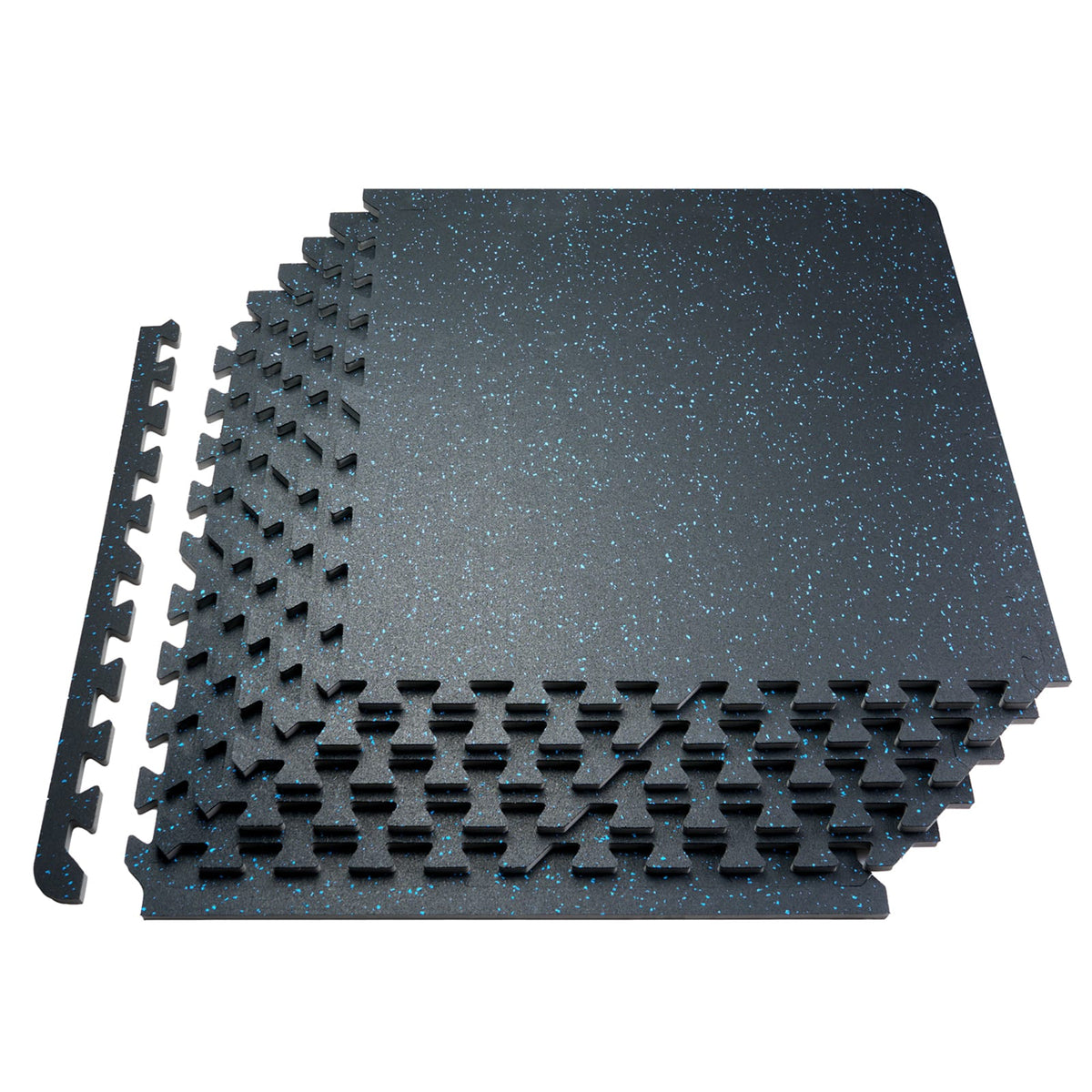 VEVOR - 0.56 Inch Thick Gym Floor Mats, 6 Tiles Rubber Top with EVA Foam, 25" x 25" Gym Flooring Workout Mats - Blue
