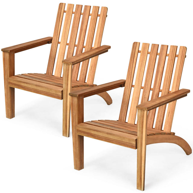 Front. Gymax - Gymax Set of 2 Outdoor Wooden Adirondack Chair Patio Lounge Chair w/ Armrest Natural - Natural.