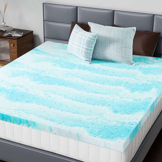 Front. Anysun - 2" Twin XL Cooling Gel Swirl Memory Foam Bed Topper for Back Pain Relief. - Blue.