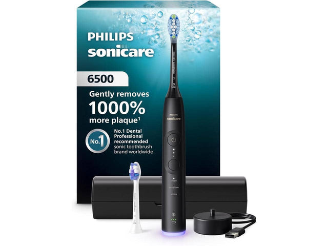 PHILIPS sonicare  
6500  
Gently removes 1000% more plaque  
No.1 Dental Professional recommended toothbrush brand worldwide  
clean sensitive white
